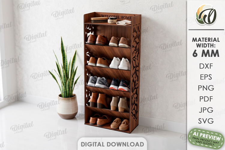 3D Shoe Rack Laser Cut. Entryway Shoe Shelf SVG