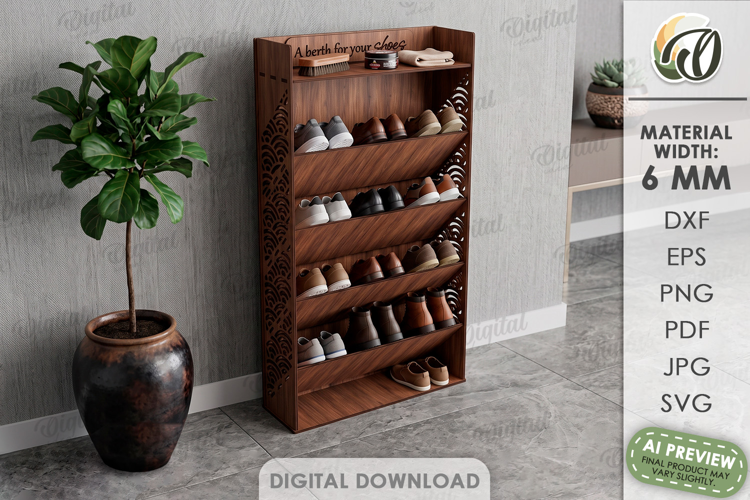 3D Shoe Rack Laser Cut. Entryway Shoe Shelf SVG