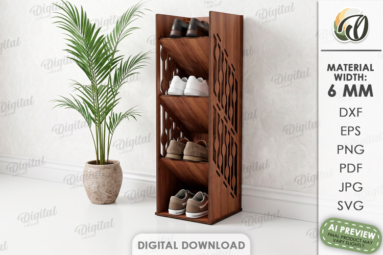 3D Shoe Rack Laser Cut. Entryway Shoe Shelf SVG