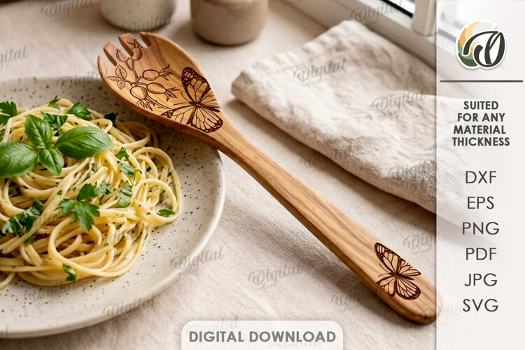 Engraved Kitchen Spoon Laser Cut . Kitchen Utensil SVG example image 1