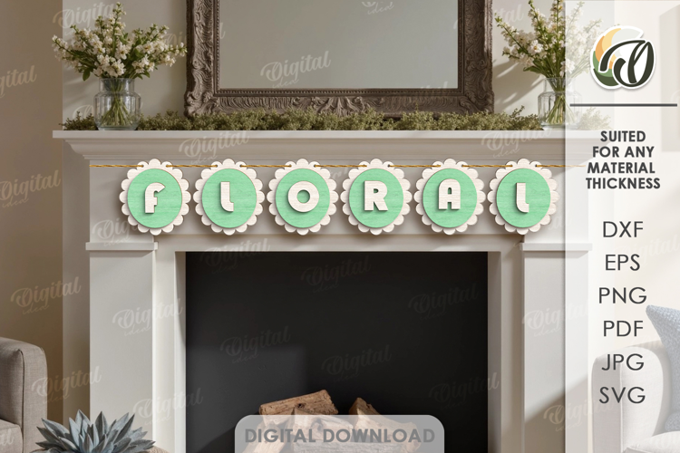 3D Spring Banner Laser Cut. Wall Decor SVG