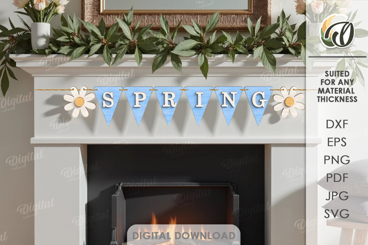3D Spring Banner Laser Cut. Wall Decor SVG