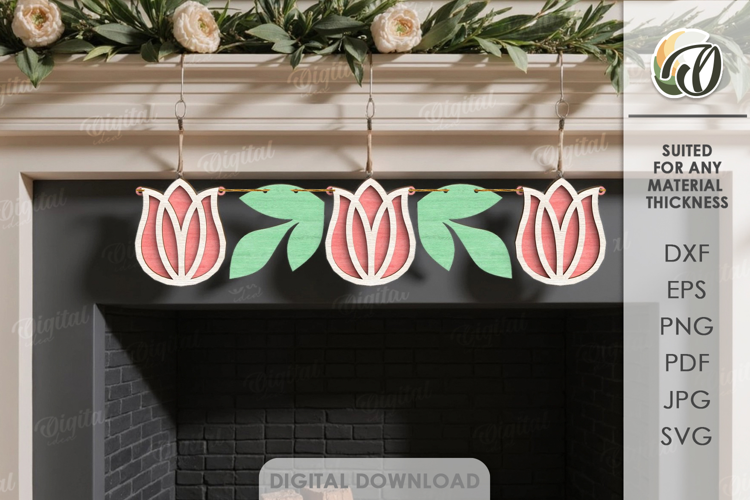 3D Spring Banner Laser Cut. Wall Decor SVG