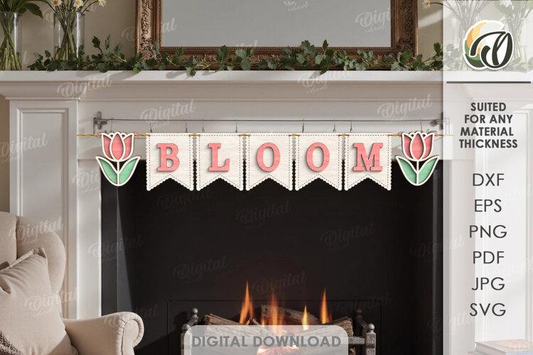 3D Spring Banner Laser Cut. Wall Decor SVG example image 1