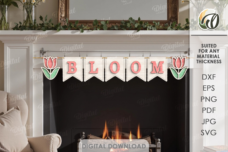 3D Spring Banner Laser Cut. Wall Decor SVG