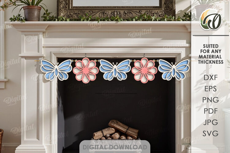 3D Spring Banner Laser Cut. Wall Decor SVG example image 1