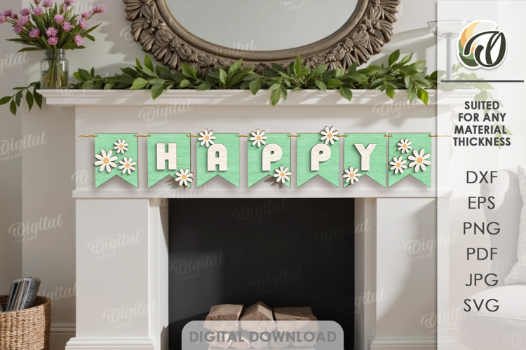3D Spring Banner Laser Cut. Wall Decor SVG