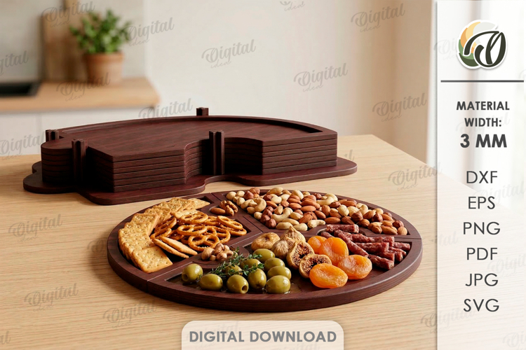 3D Stack Serving Tray Laser Cut. Snack Serving Tray SVG