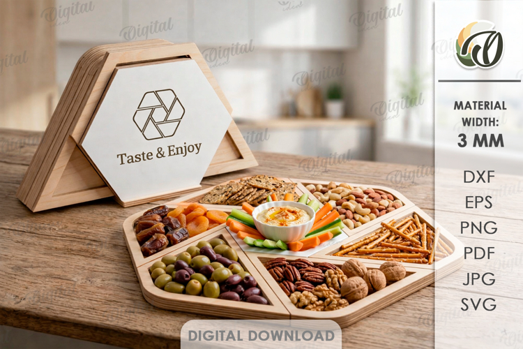 3D Stack Serving Tray Laser Cut. Snack Serving Tray SVG