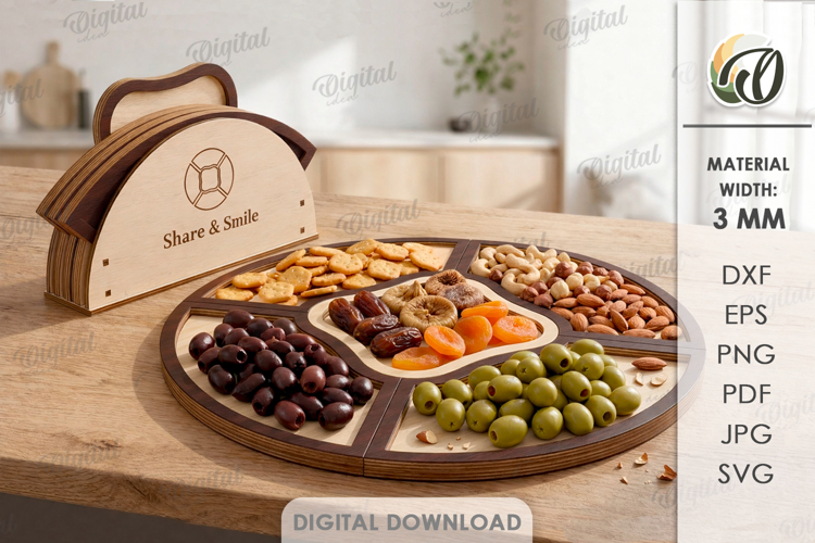 3D Stack Serving Tray Laser Cut. Snack Serving Tray SVG