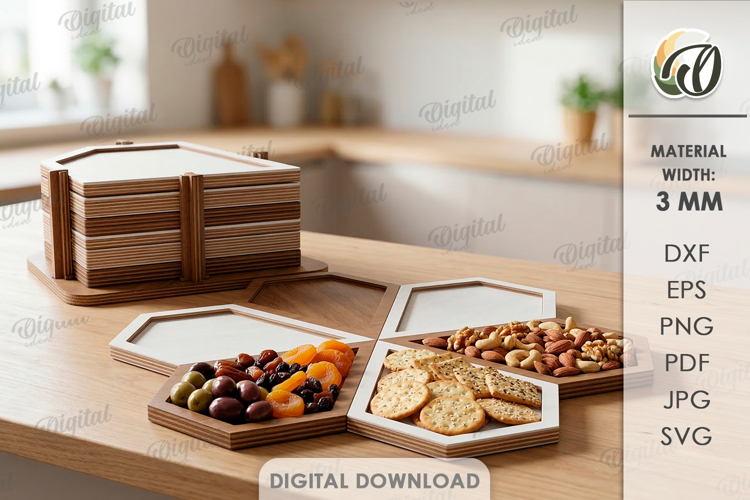 3D Stack Serving Tray Laser Cut. Snack Serving Tray SVG