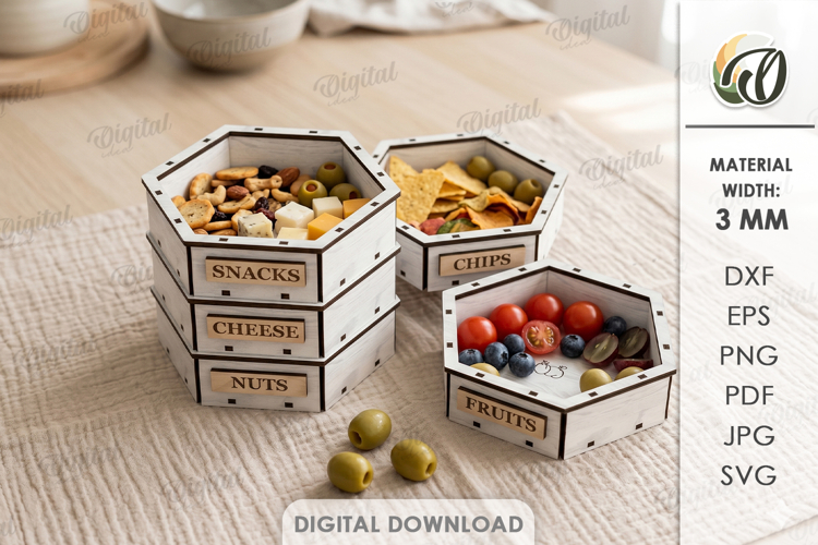 3D Stackable Box Laser Cut. Kitchen Food Storage Box SVG example image 1