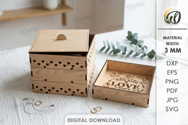 3D Stackable Box Laser Cut. Jewelry Organizer SVG example image 1