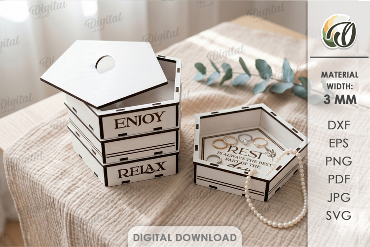 3D Stackable Box Laser Cut. Jewelry Organizer SVG example image 1