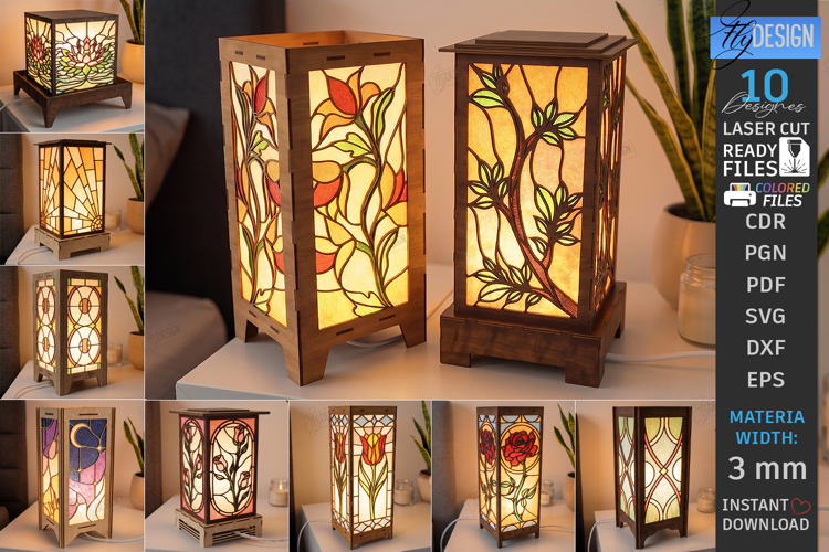 Stained Glass Floor Lamp Laser Cut Bundle | 3D Wood Lantern