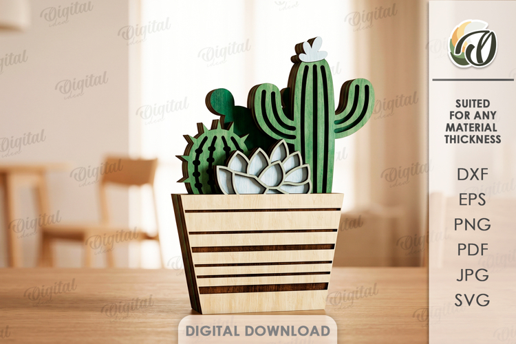 3D Succulent Stand Laser Cut. Home Stand Decor SVG