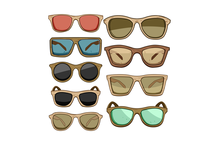 wooden sunglasses set cartoon