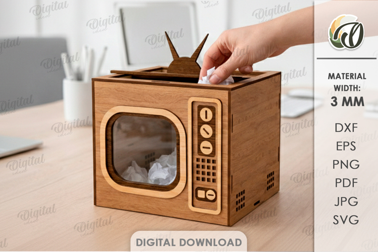 Tabletop Trash Bin Laser Cut. Garbage Box SVG