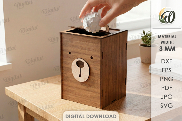 Tabletop Trash Bin Laser Cut. Garbage Box SVG