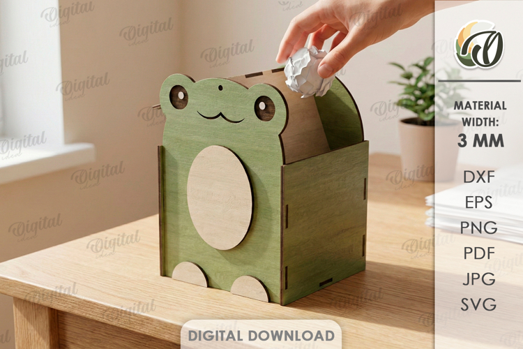 Tabletop Trash Bin Laser Cut. Garbage Box SVG