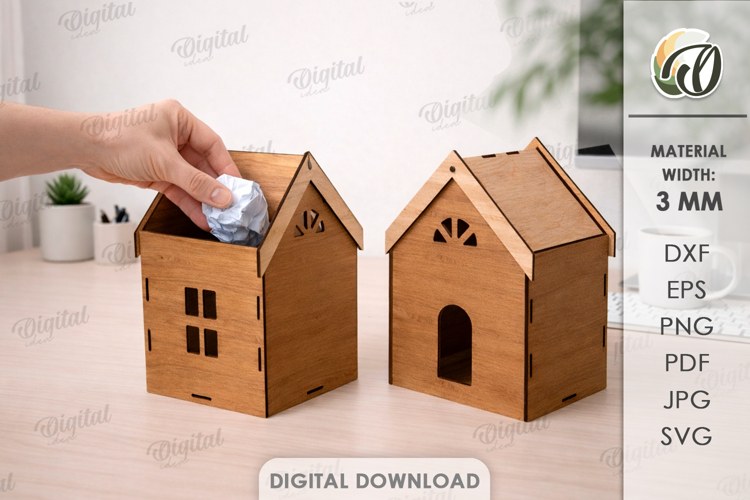 Tabletop Trash Bin Laser Cut. Garbage Box SVG