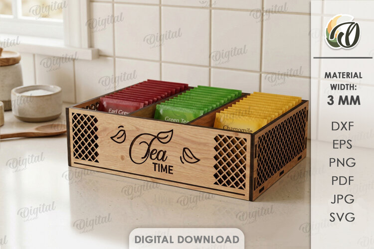 3D Tea Holder Laser cut. Tea Bag Organizer. Storage Box SVG example image 1