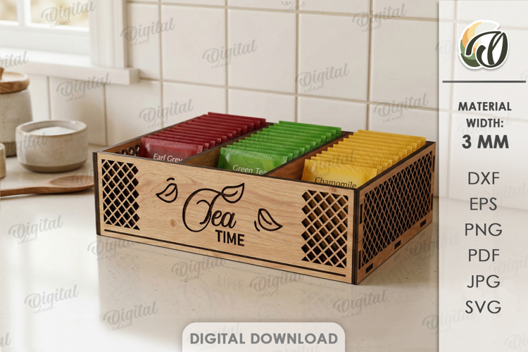 3D Tea Holder Laser cut. Tea Bag Organizer. Storage Box SVG