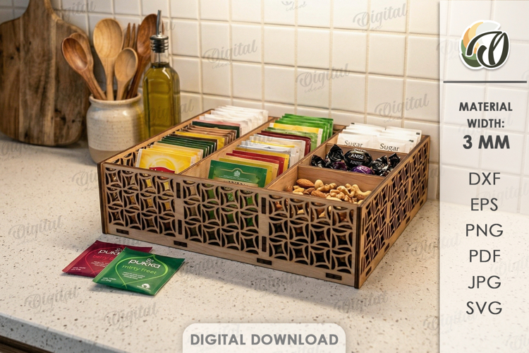 3D Tea Holder Laser cut. Tea Bag Organizer. Storage Box SVG