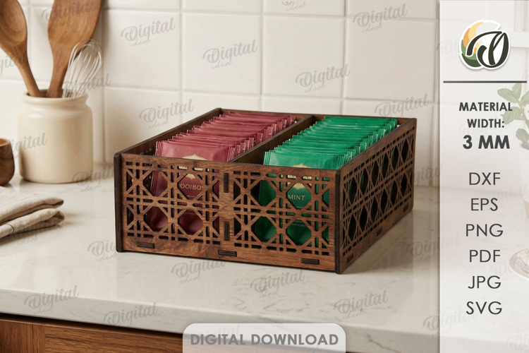 3D Tea Holder Laser cut. Tea Bag Organizer. Storage Box SVG