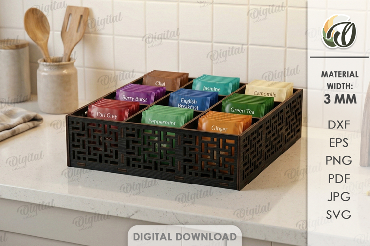 3D Tea Holder Laser cut. Tea Bag Organizer. Storage Box SVG