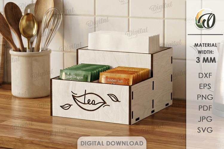 3D Tea Holder Laser cut. Tea Bag Organizer. Storage Box SVG
