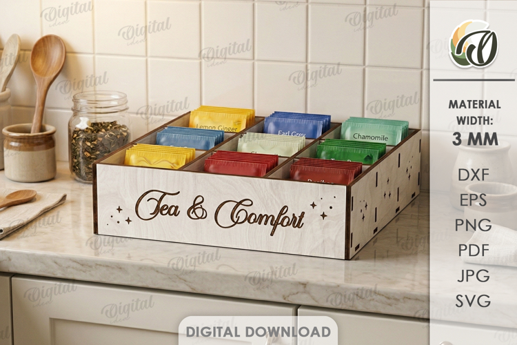 3D Tea Holder Laser cut. Tea Bag Organizer. Storage Box SVG