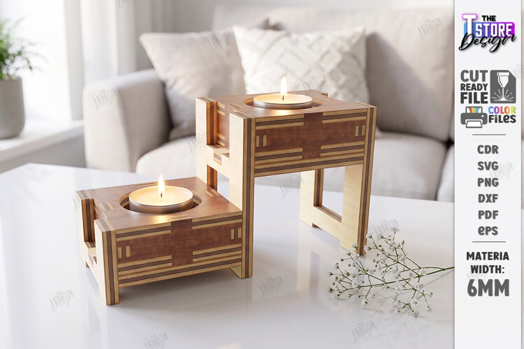 Wooden Tealight Candle Holders Laser Cut | Candle Stands Kit example image 1