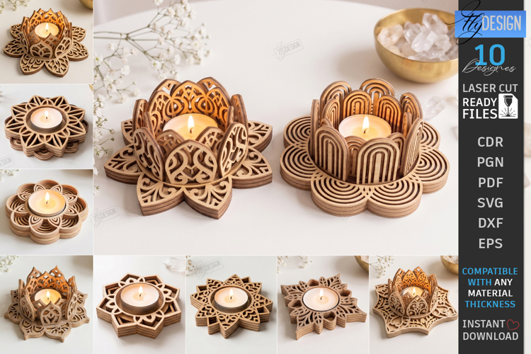 Lotus Flower Tealight Candle Holder Laser Cut Bundle | CNC