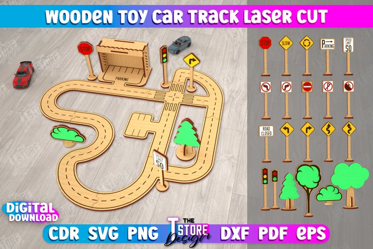Wooden Toy Car Track Laser Cut, Kids Race Car Track Design