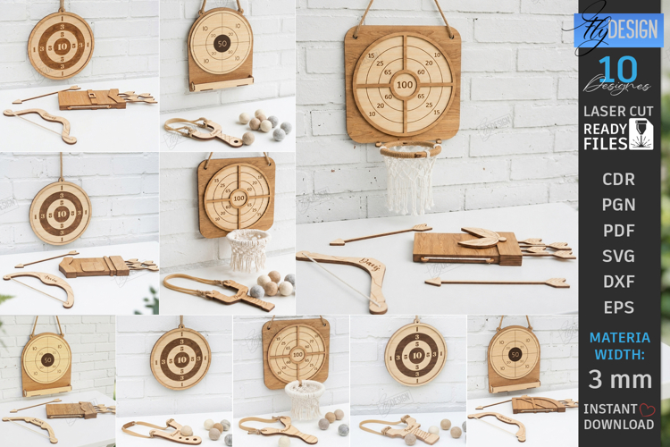 Wooden Toy Slingshot Target Laser Cut Bundle | Kids Outdoor