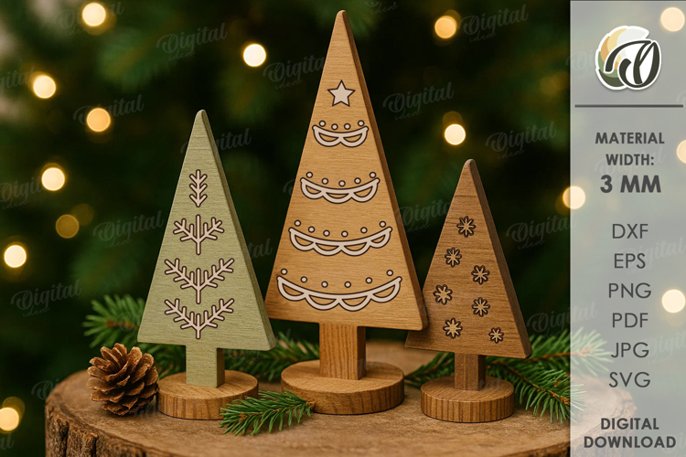 Wooden Trees Decor Laser Cut. Christmas Stand Decor SVG