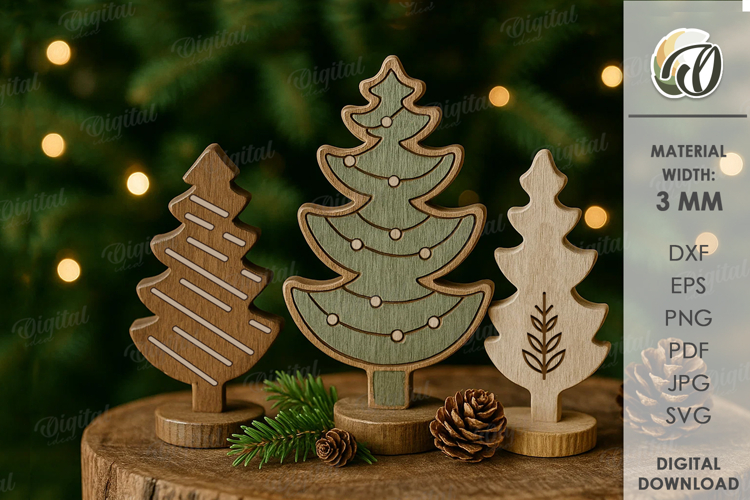 Wooden Trees Decor Laser Cut. Christmas Stand Decor SVG
