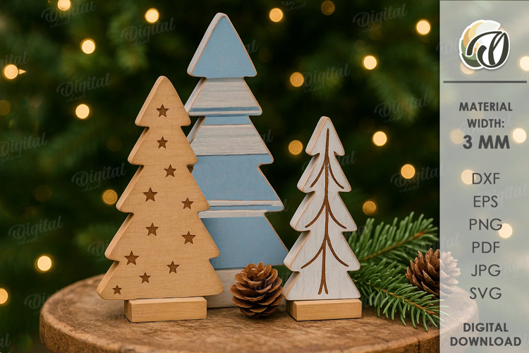 Wooden Trees Decor Laser Cut. Christmas Stand Decor SVG