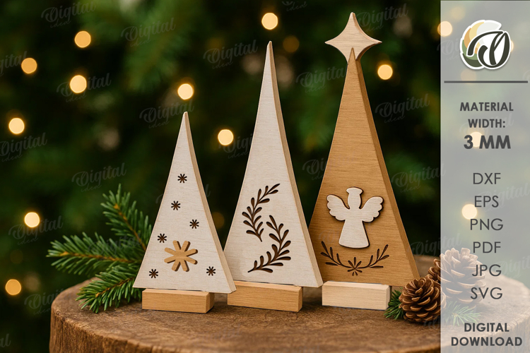 Wooden Trees Decor Laser Cut. Christmas Stand Decor SVG