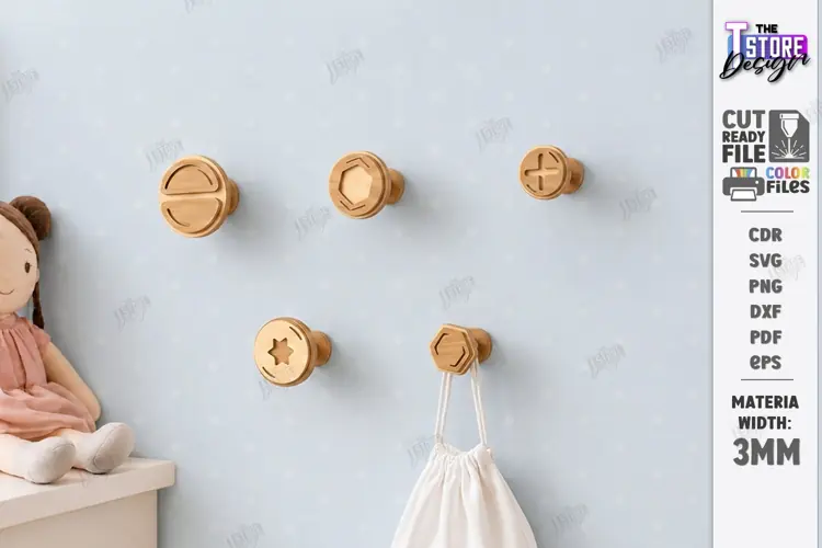 Wooden Wall Hooks Laser Cut | Plywood Wall Hook | Wall Decor