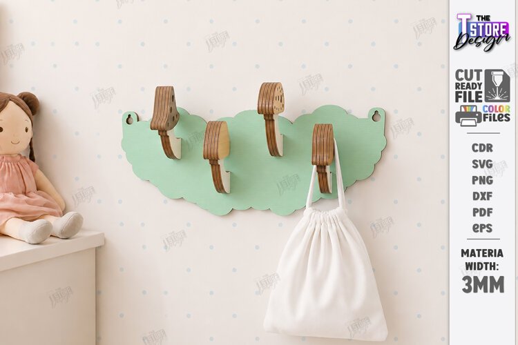 Wooden Wall Hooks Laser Cut | Plywood Mushrooms Wall Hook example image 1