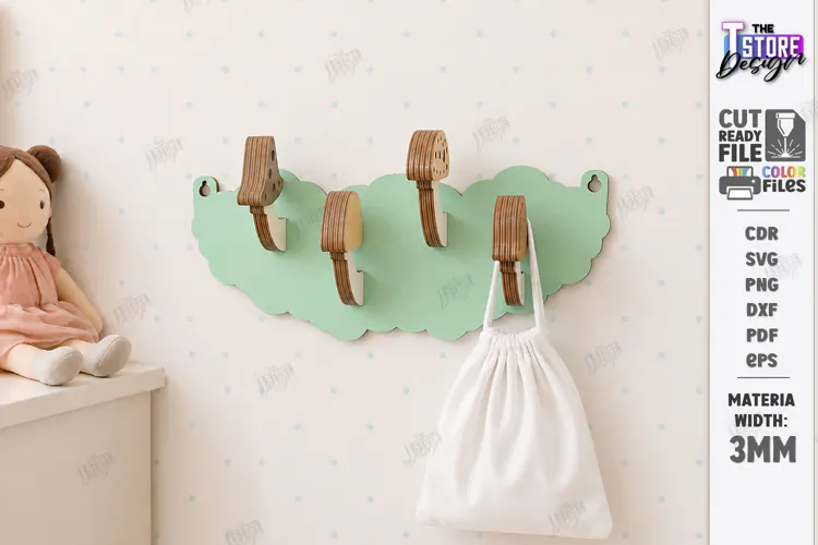 Wooden Wall Hooks Laser Cut | Plywood Mushrooms Wall Hook