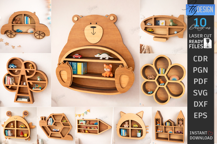 Modern Wall Shelf Laser Cut Bundle | Home Décor | Kids Room