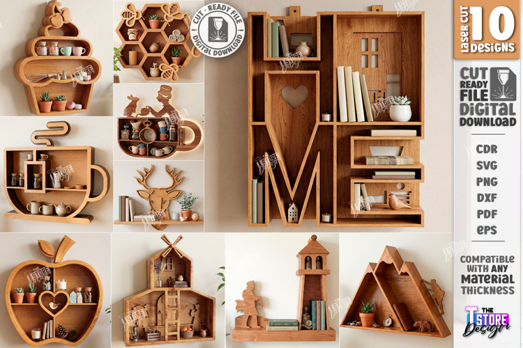 Modern Wall Shelves Laser Cut Bundle | Home Décor | Wall Art