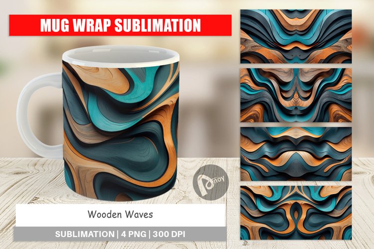 Mug Wrap Design Wooden Waves