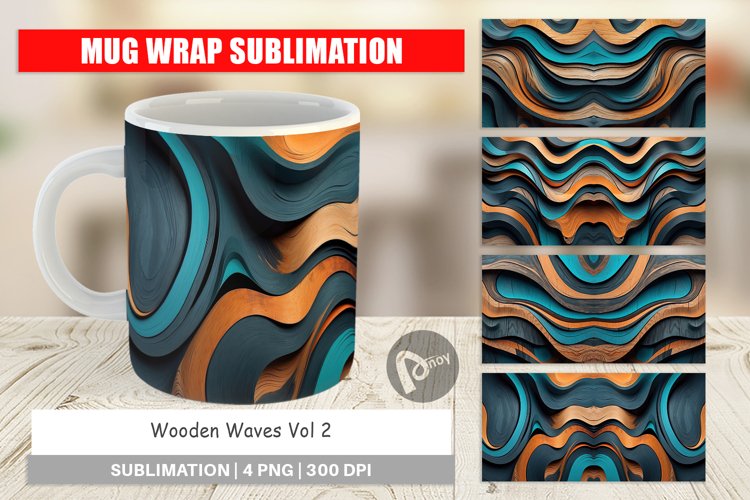 Mug Wrap Design Wooden Waves