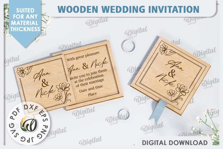 Wedding Invitation Laser Cut. Personalized Wood Invitation