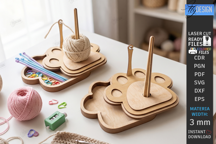Wooden Yarn Holder Laser Cut | Knitting Craft Storage | CNC