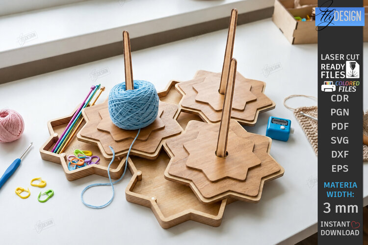 Wooden Yarn Holder Laser Cut | Knitting Craft Storage | CNC example image 1